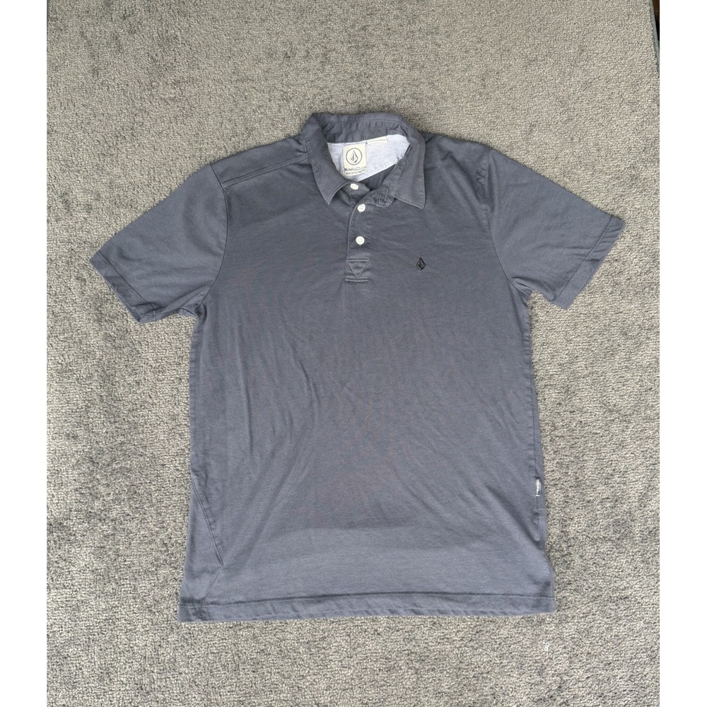 Volcom Mens Short Sleeve Polo Shirt Gray Cotton Blend Skater Stone Logo Small